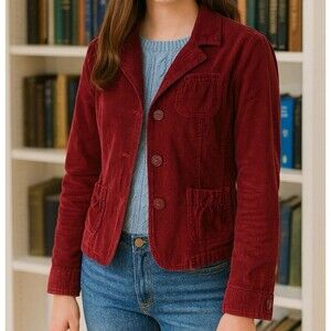SO REAL SO RIGHT Jacket Womens Sz Large Red Corduroy Button Y2K Academia Vintage